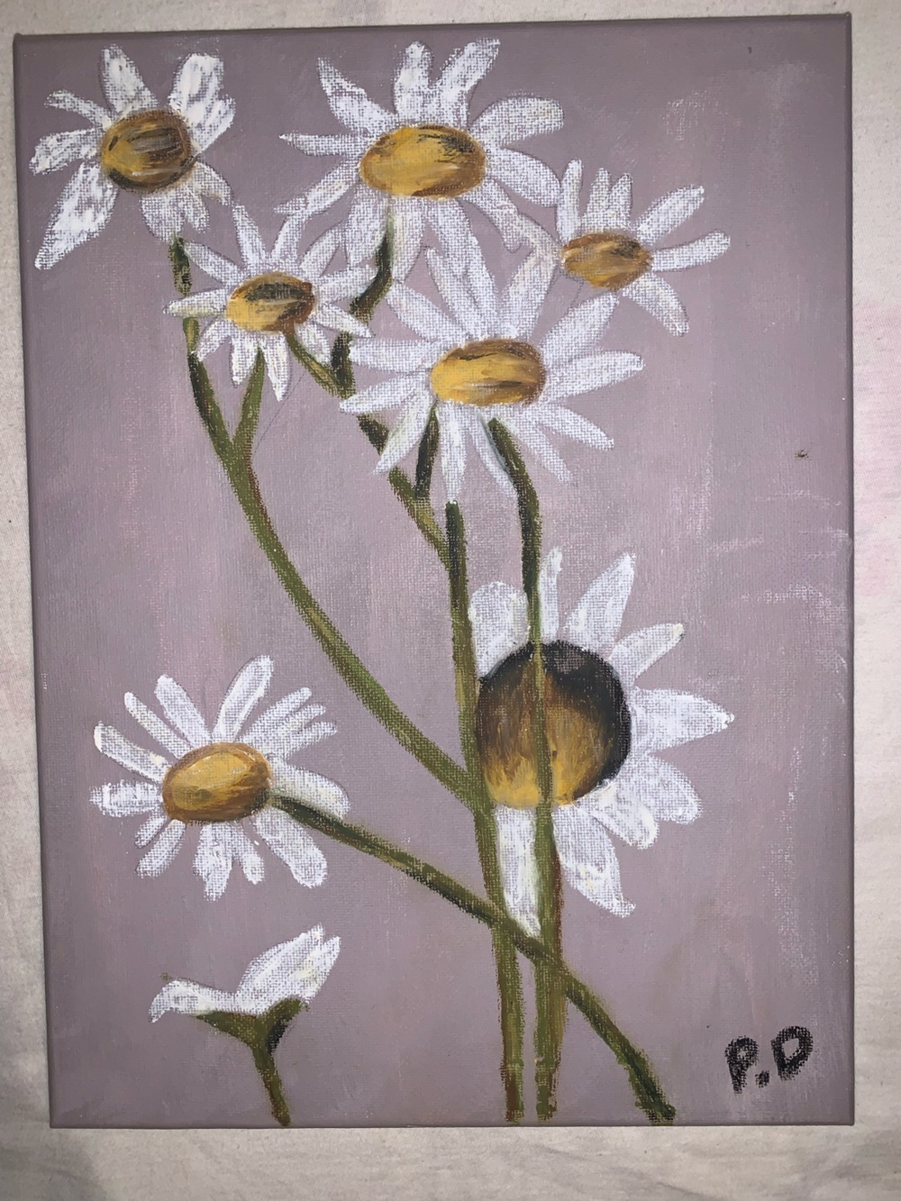Hand-Painted Daisy Canvas in White and Yellow